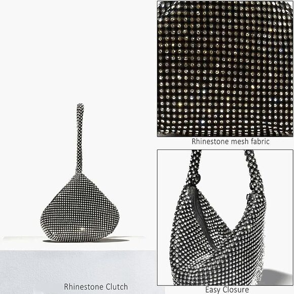 Rhinestone Decor Sparkly Shiny Bling Evening Party Purse Clutch Wristlet Bag NEW - Picture 9 of 16